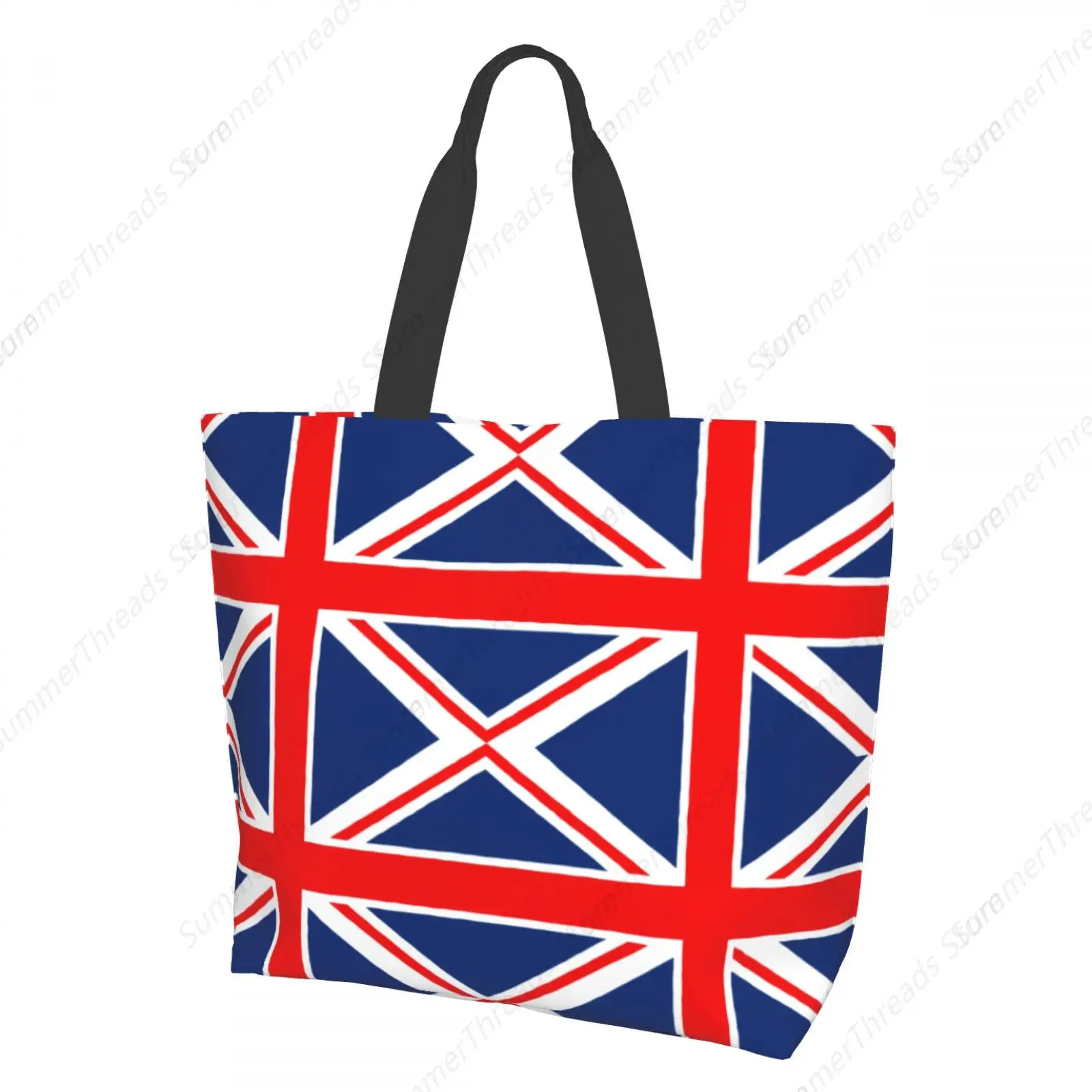 

Сумка-тоут с узором Union Jack для женщин, большие сумки с принтом, портативная пляжная сумка, многоразовые сумки для продуктов, водонепроницаемые