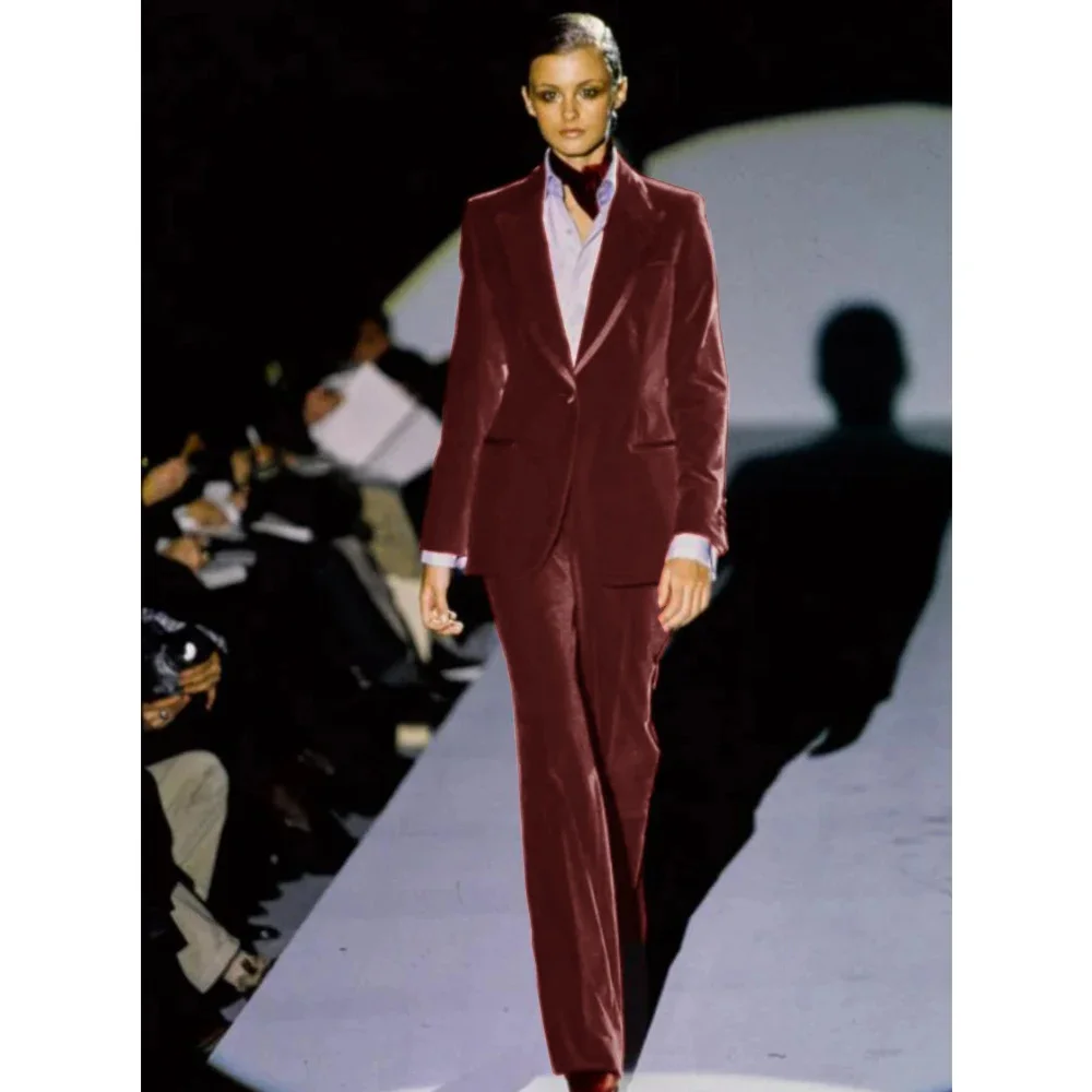 Suit For Women\'s Sets Elegant Velvet 2 Pieces Notched Lapel New Autumn Women\'s Clothes Party Evening Dress conjuntos de mujer