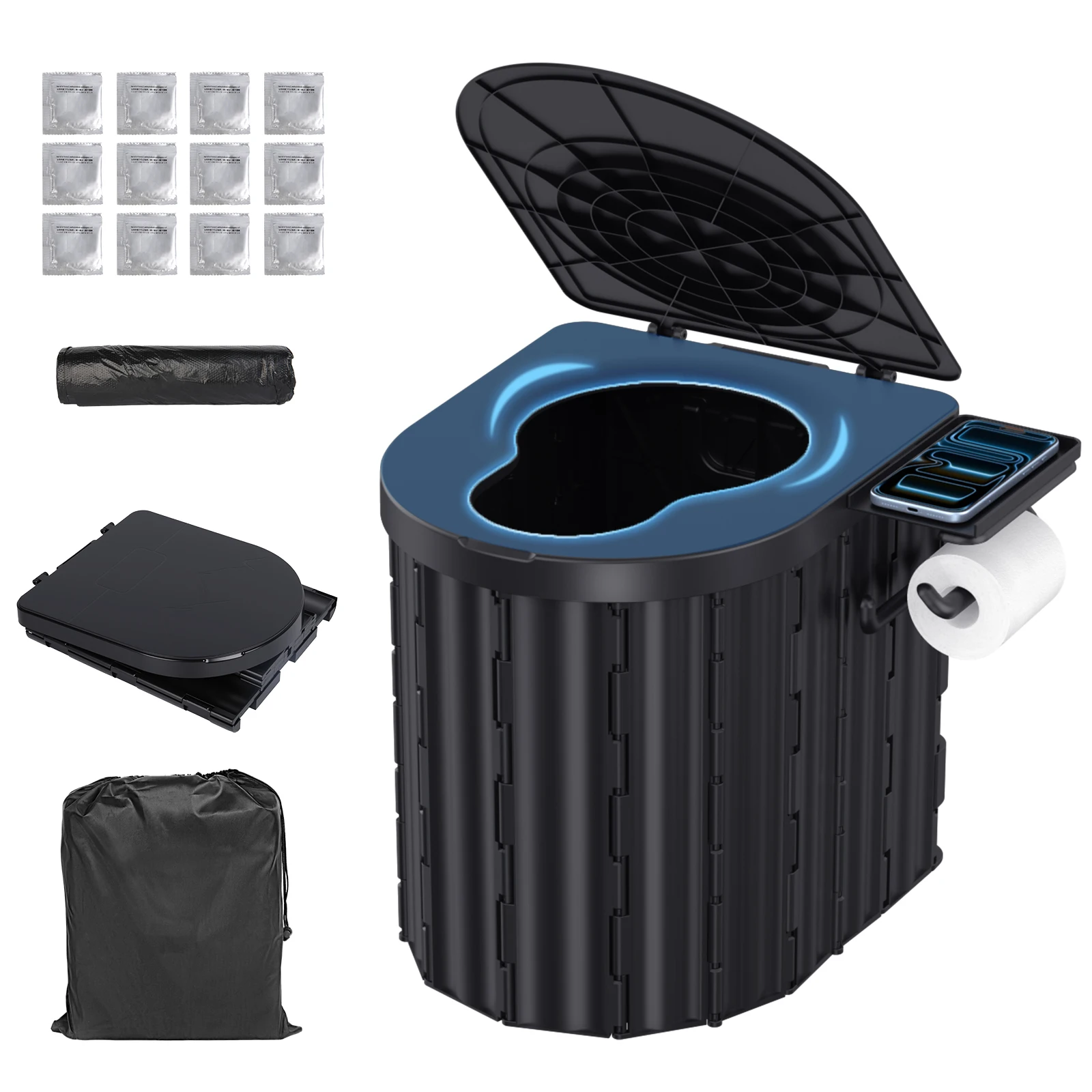 Toilettes portables pliantes avec couvercle pour le camping et les voyages