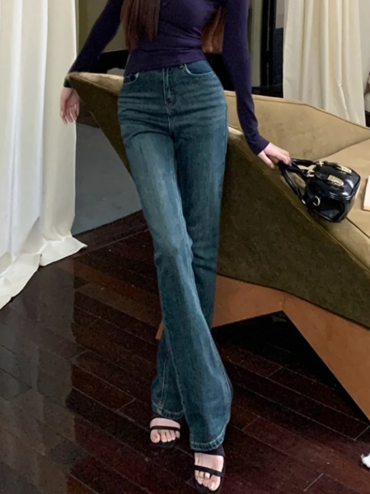 Straight Floor Length Micro Flare Pants 2026 Autumn New Split High Waist Horse Hoof Women Jeans Leg Lengthening Daily Wear