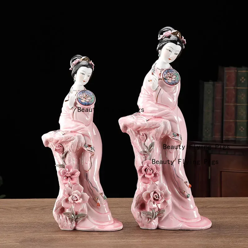 Chinese classical palace ceramics beautiful women art pieces Bo Gu Jia tea room figurines sculptures
