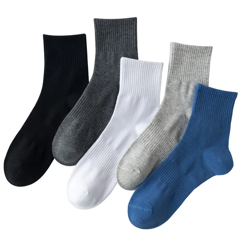 Four Seasons Socks Unisex Solid Color Middle Tube Sockken Breathable Slip Resistant Sports Men\'s Socks Campus Style Casual Sock