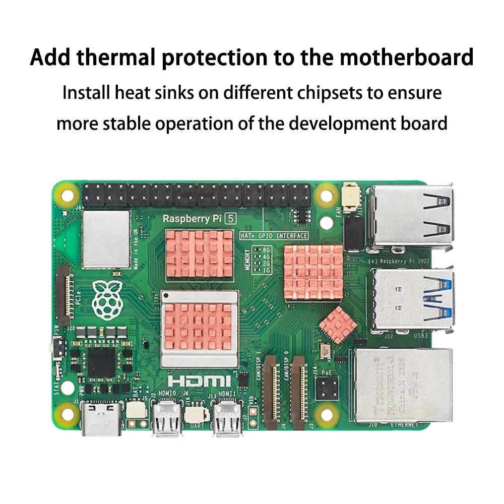 Kit Pendingin Raspberry Pi 5 Pendingin Tembaga Murni Set Pendingin CPU 4-Piece Untuk Raspberry Pi 5 Dengan Perekat Teraplikasikan