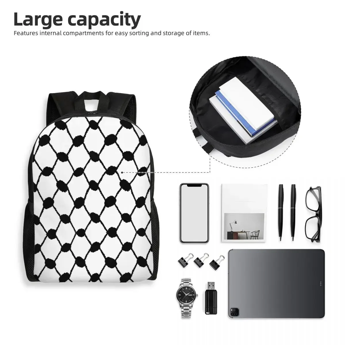 Custom Palestinians Keffiyeh Pattern Backpacks for Men Women School College Students Bookbag Fits 15 Inch Laptop Tradition Bags
