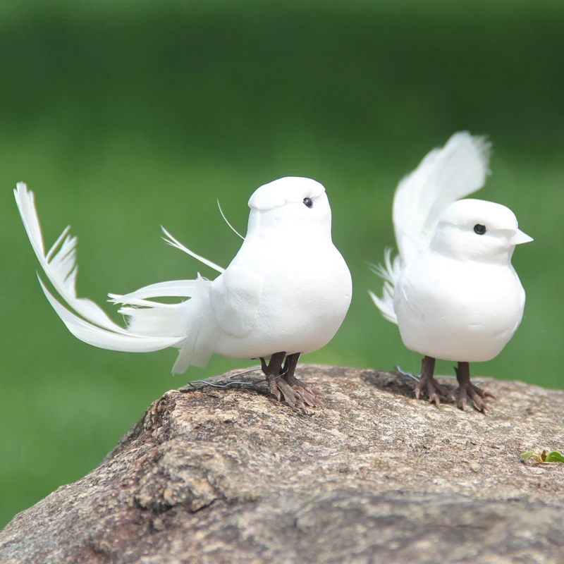 (BF06)1PCS Artificial Birds Simulated little bird, white bird, feathered bird, little white dove Decoration