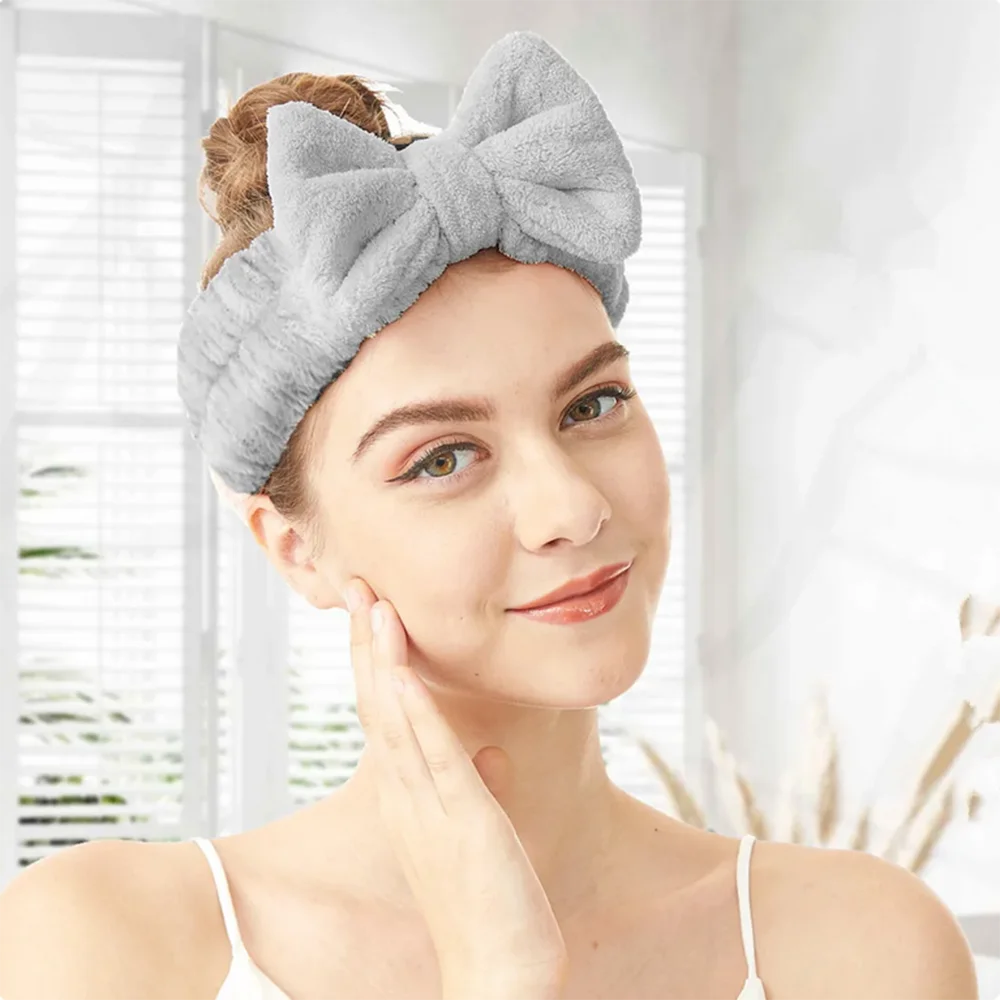 SPA Headband Bow HairBand Women Facial Makeup Head Bands Soft Coral Fleece Headwraps For Shower Washing Face Hair Accessories