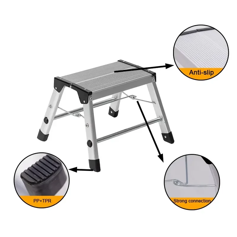 Modern Aluminum Folding Step Stool Portable Height Adjustable Laundry Tool for Home Hotel RV Compact Design