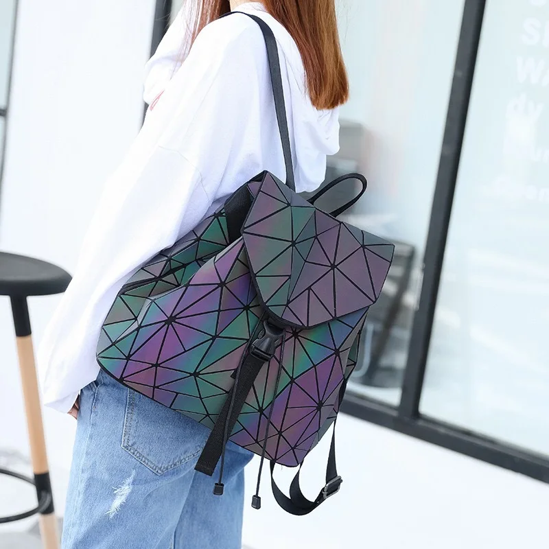 Fashion Women Backpack Geometric Luminous Students Backpacks For Girls Boy Drawstring School Bags Travel Bag