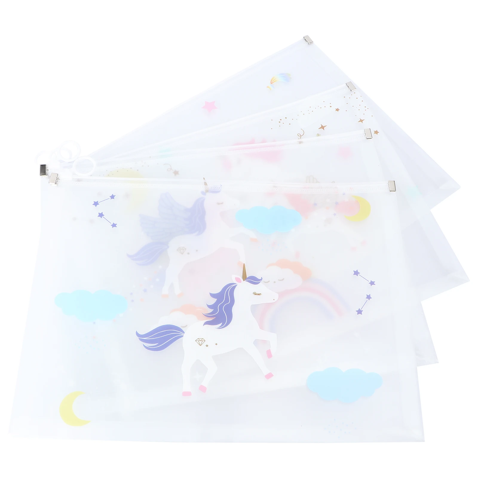 

4 Pcs File Bags Transparent Document Holder Pockets Clear Envelope Storage Zipper Bags Travel Documents Pouch Cartoon Pattern