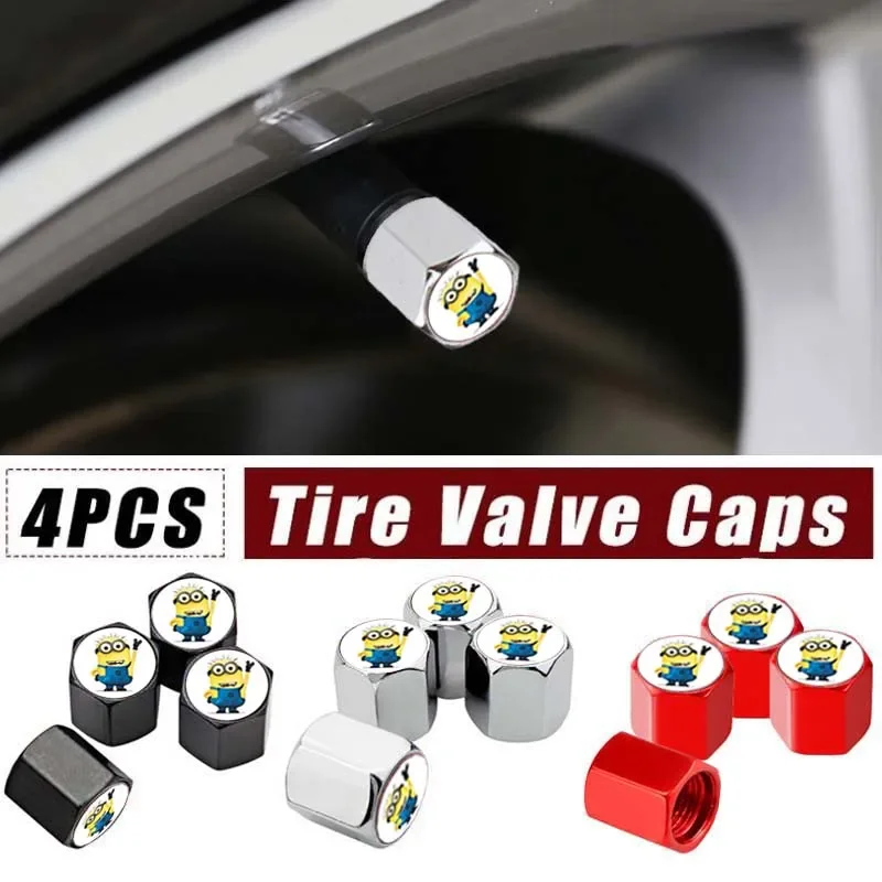 4 peças de Tampas de Válvula de Pneu de Carro com Desenhos Animados Miniso Minions, Universais para Maserati, Ferrari, Buick, Mazda, Hyundai