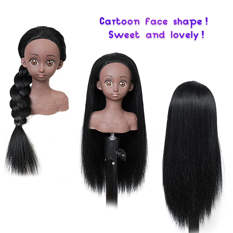 

Cosmetology Mannequin Doll Head Black 16inch Yakai Straight Hair Practice Braiding Styling Training Head Hair with Mount Hole