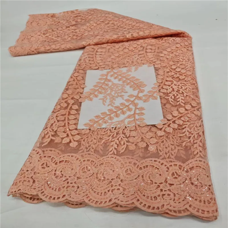 

African Peach Cord Lace Fabric 2024 High Quality Lace Material Nigerian French African Cotton Lace Fabric For Women Wedding