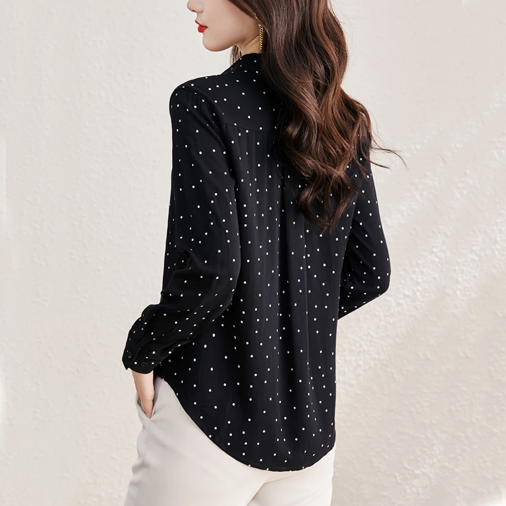 Casual Chiffon Women\'s Blouse Long Sleeve Turn-Down Collar Buttons Polka Dots Shirt Fashion Female Elegant Tops