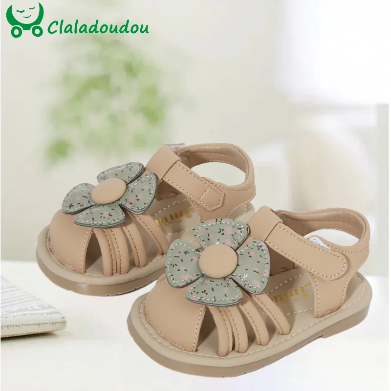 

Cute Flower Sandals For Baby Woman,Solid Closed Toe Pink Beige Beach Sandals For Toddler Little Princess,Infant Summer Walkers