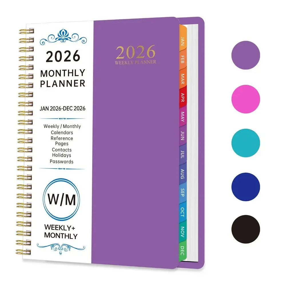 Etiquetas de índice 2026 cuaderno planificador encuadernación en espiral diseño Simple bobina diario libro tamaño A5 reloj en función cuaderno en espiral