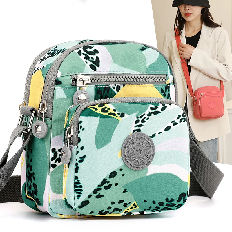 Waterproof Mobile Phone Bag Women's Mini Nylon Crossbody Bag Daily Multi-layer Zipper Purse Casual Outdoor Travel Nylon Bag