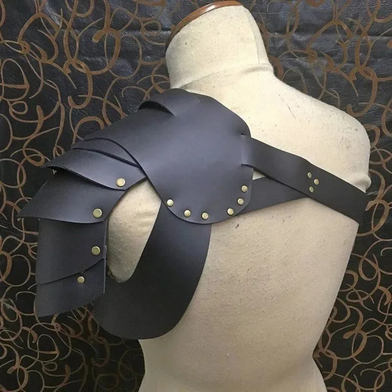 Protectores de hombro de caballero vikingo Medieval, armadura de cuero PU, Pauldrons, disfraz de gladiador romano, cinturón gótico Steampunk, Spaulder