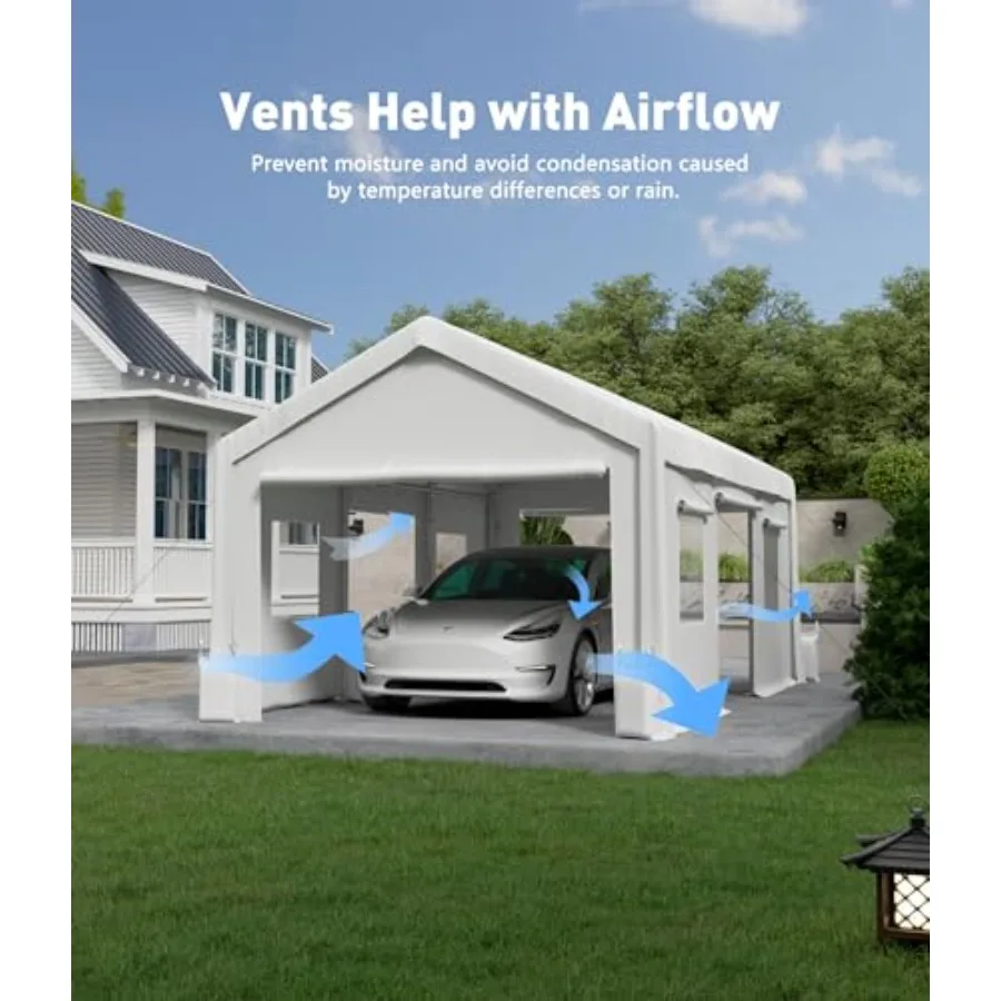 10 ft x 20 ft Portable Carport Replacement Roll-Up Doors Heavy-Duty Grey UV-Protected Canopy for Outdoor Garage Use with Zipper