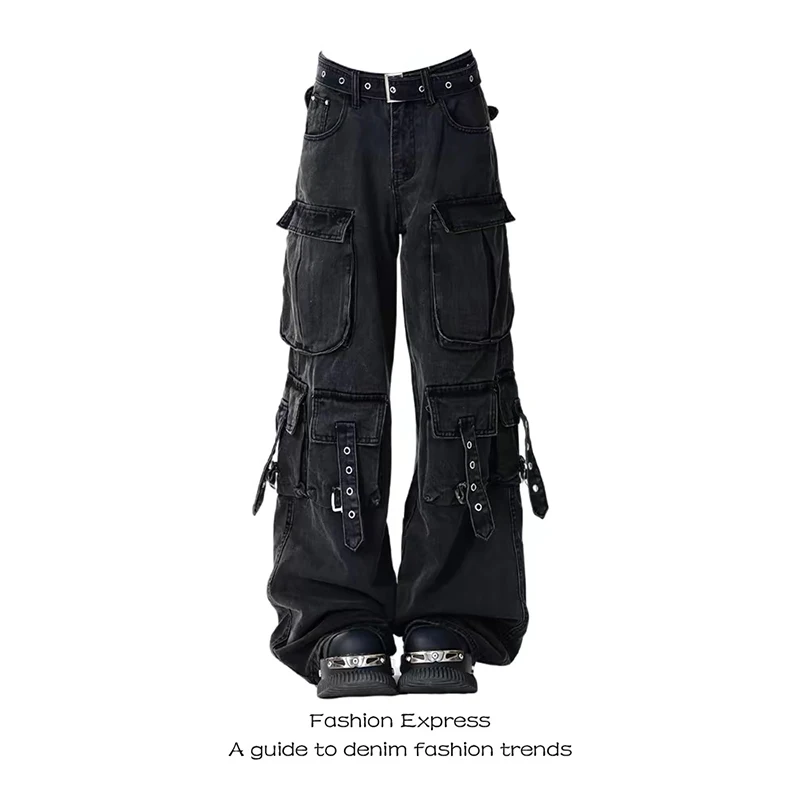 

ZHIZOU Black Jeans Women American Style Y2K 90S Vintage High Waisted Jean Straight Trouser Streetwear Loose Wide Leg Denim Pants