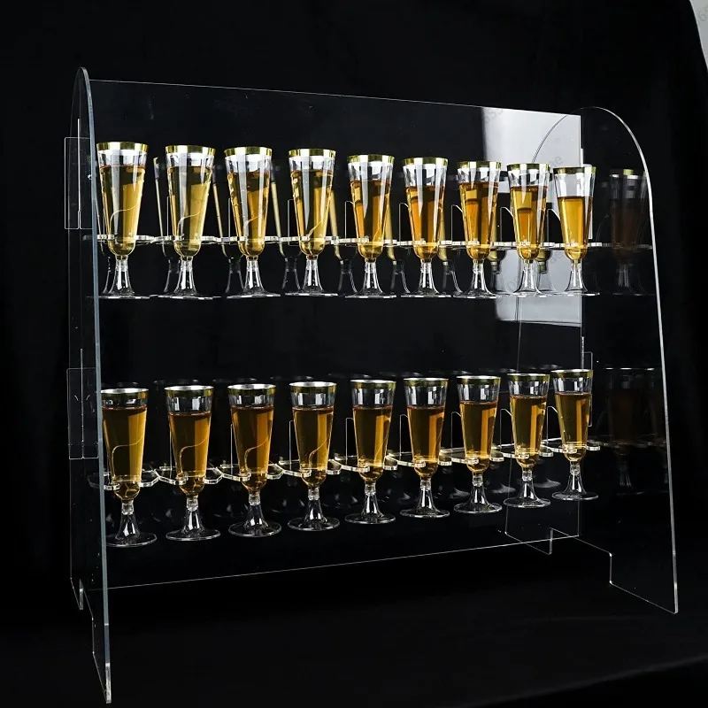 Acrylic Champagne Ledge & Champagne Tower Rack, Party Wine Glass Display Stand, Mimosa Bar Serving Tray