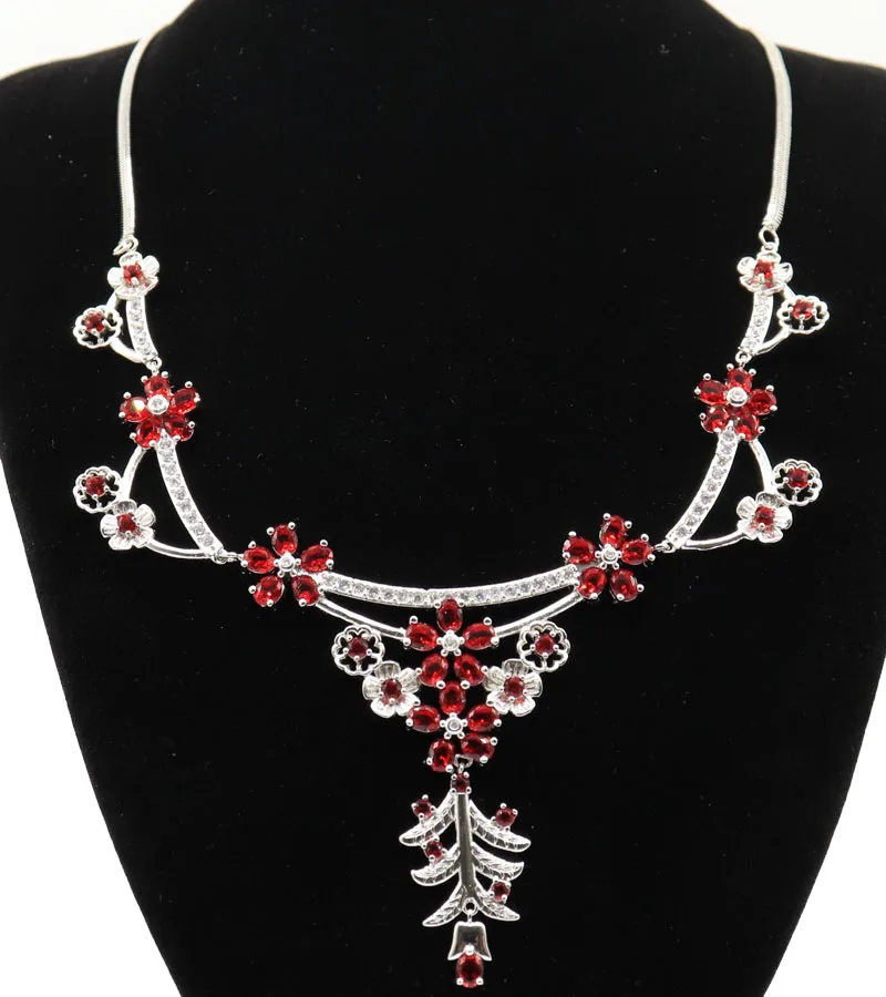 33x20mm Multi Color 37g Blood Rubies Morganite Peridot Violet Tanzanite CZ Wedding Silver Necklace 19-20inch