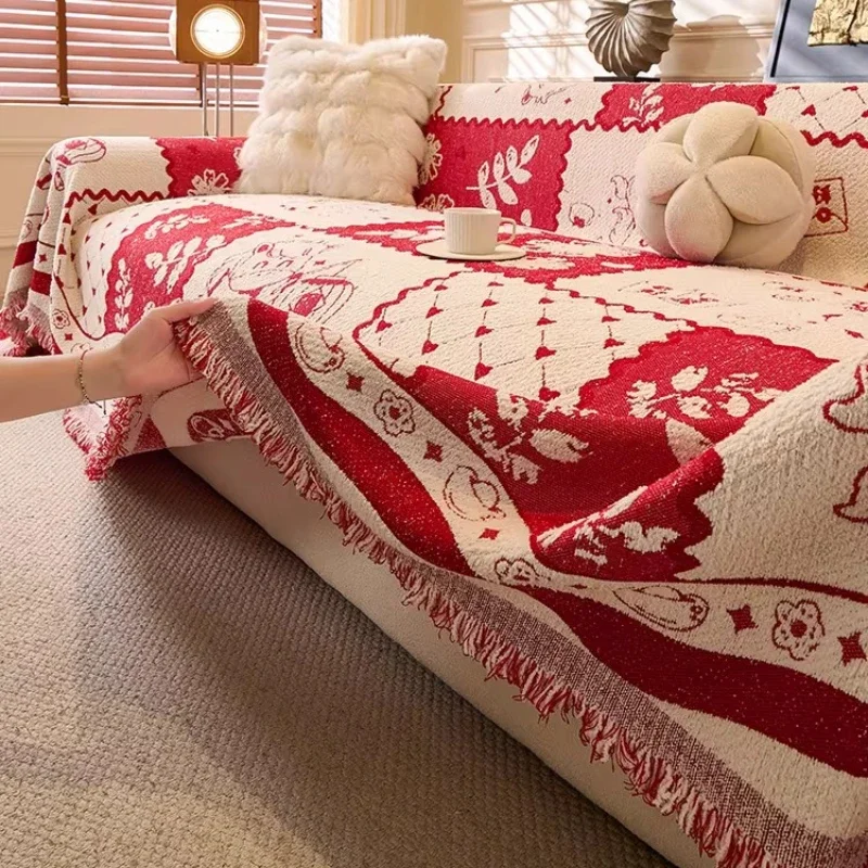 Red Festive New Year Atmosphere Sofa Special Cover Cloth New Non-slip A Whole Cover Sofa Towel Cover Home Textiles