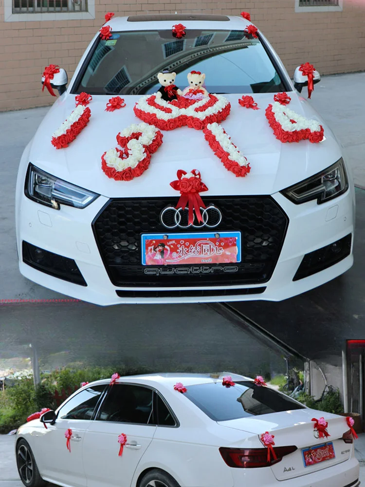 Wedding car decoration, front flower and decal accessories