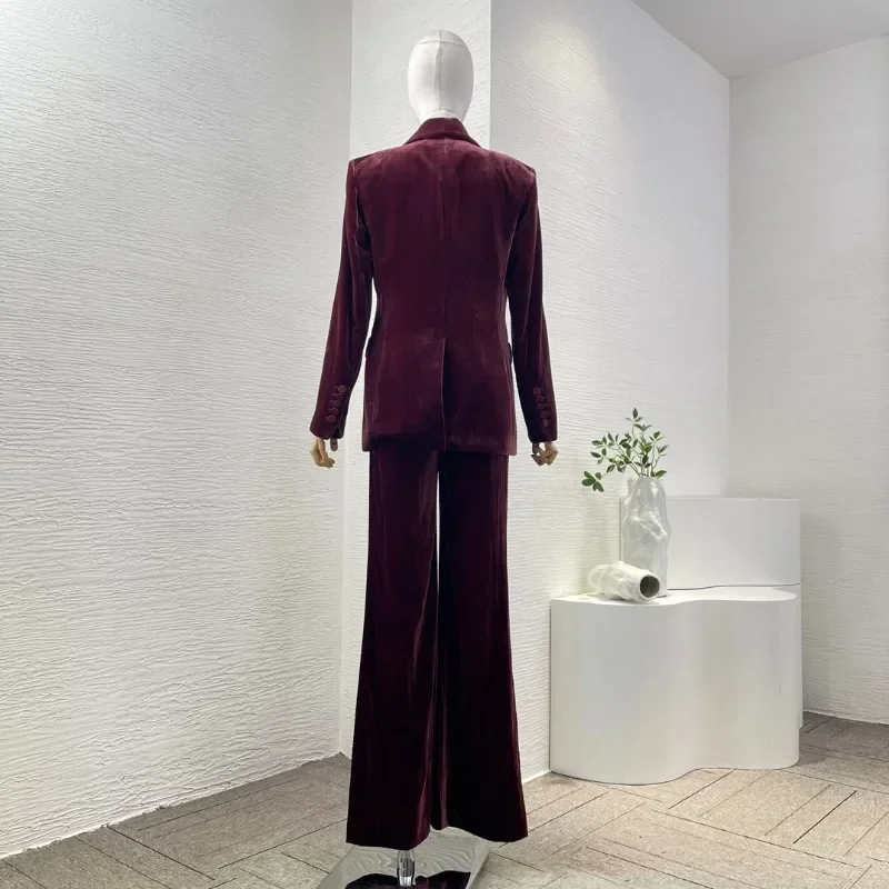 Office Ladies Beard Red Long Sleeve Elegant High Quality Turn Down Collar Blazer Tops and Pants Set 2024 for Women