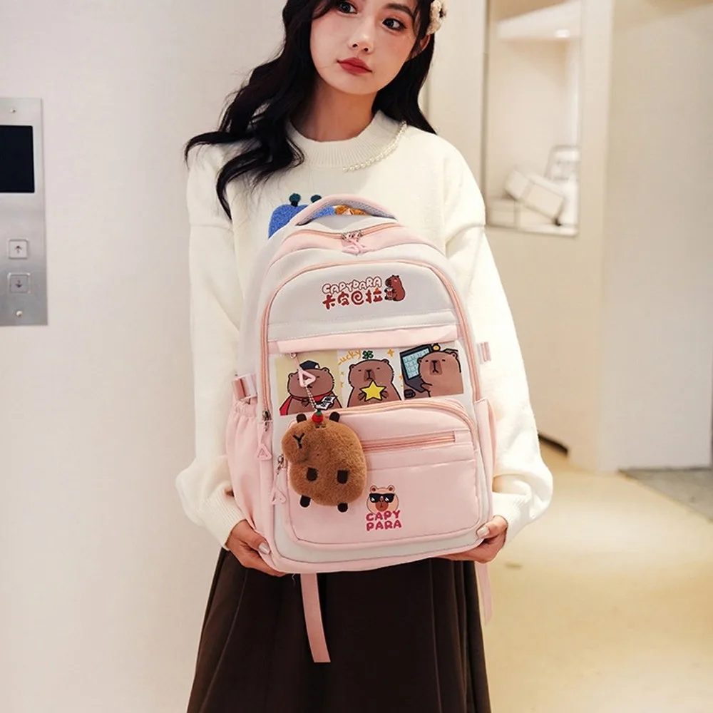 Creatieve schattige cartoon capibara rugzak casual multifunctionele schooltas grote capaciteit met hanger schoudertas student