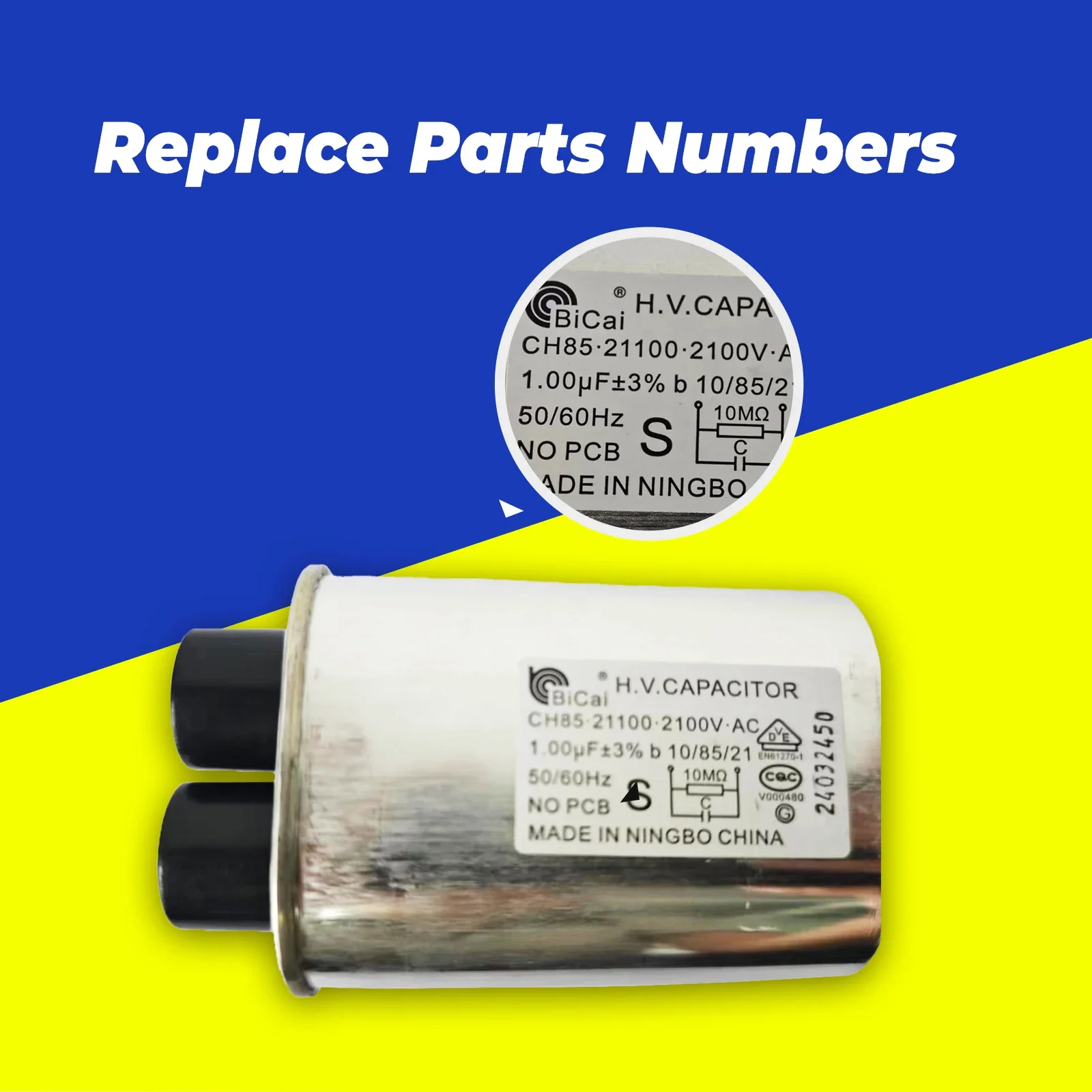 2100V.AC 1.0uF 50/60Hz CH85.21100 High Voltage HV CAPACITOR   Microwave Oven Replacement Parts