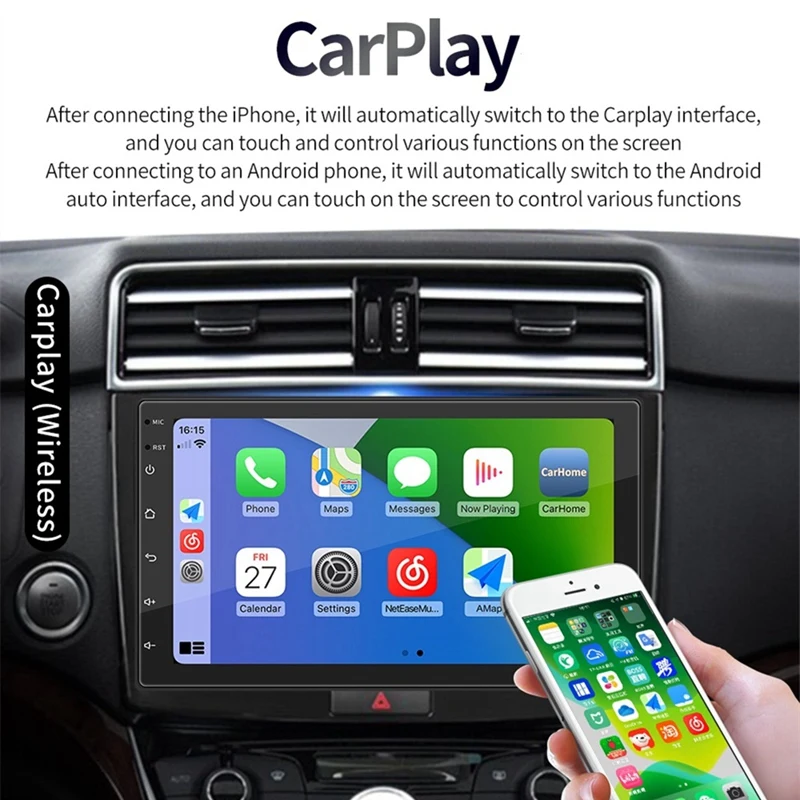 7 Inch Car Radio Carplay Android Auto, 2+32G Android 10.1 2Din GPS Multimedia Player Bluetooth, FM, Camera, Mirror Link