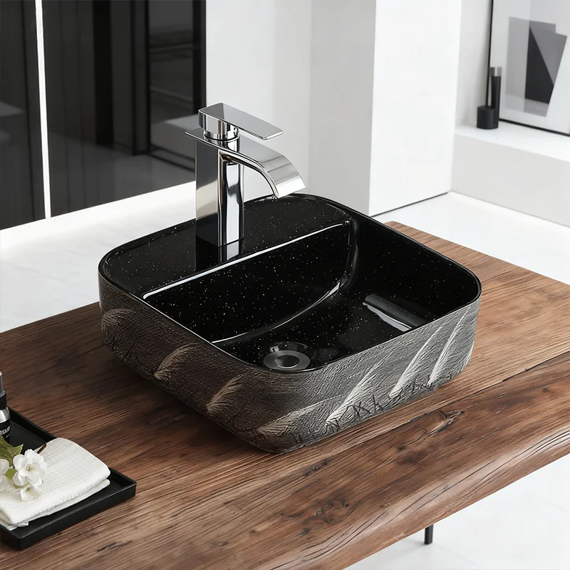 

Элегантная керамическая раковина, квадратная керамическая раковина с рисунком - идеально подходит для современной ванной комнаты, подходит для гардеробных, туалетных столиков и ванных комнат