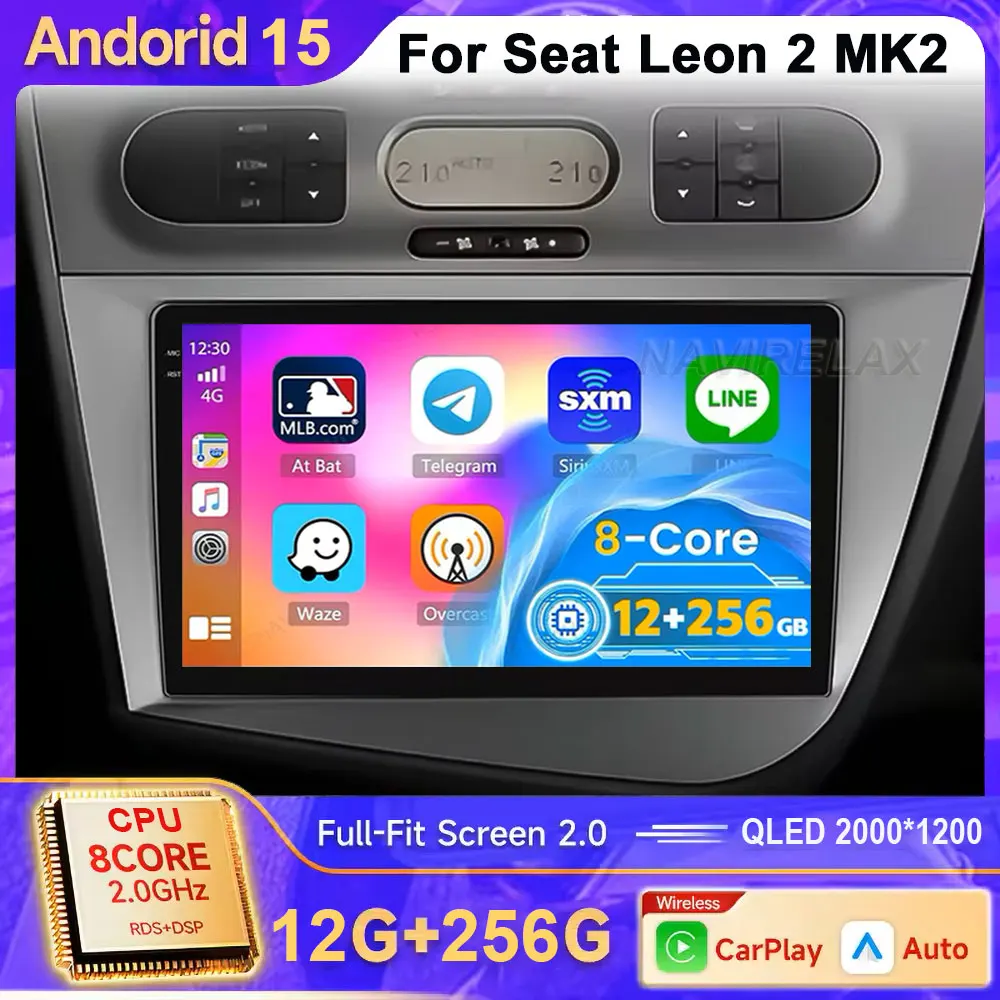 راديو السيارة أندرويد 15 Carplay لمقعد ليون 2 MK2 2005 2006 2007 - 2012 الملاحة GPS مشغل وسائط متعددة WiFi + 4G ستيريو BT 2 DIN