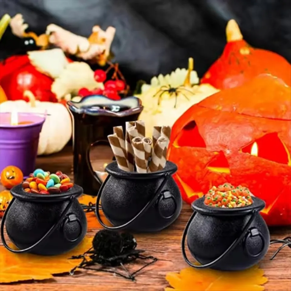Mini Schädel Hexe Wasserkocher Süßigkeiten Kunststoff Kessel Halter Halloween Party Prop Werkzeug