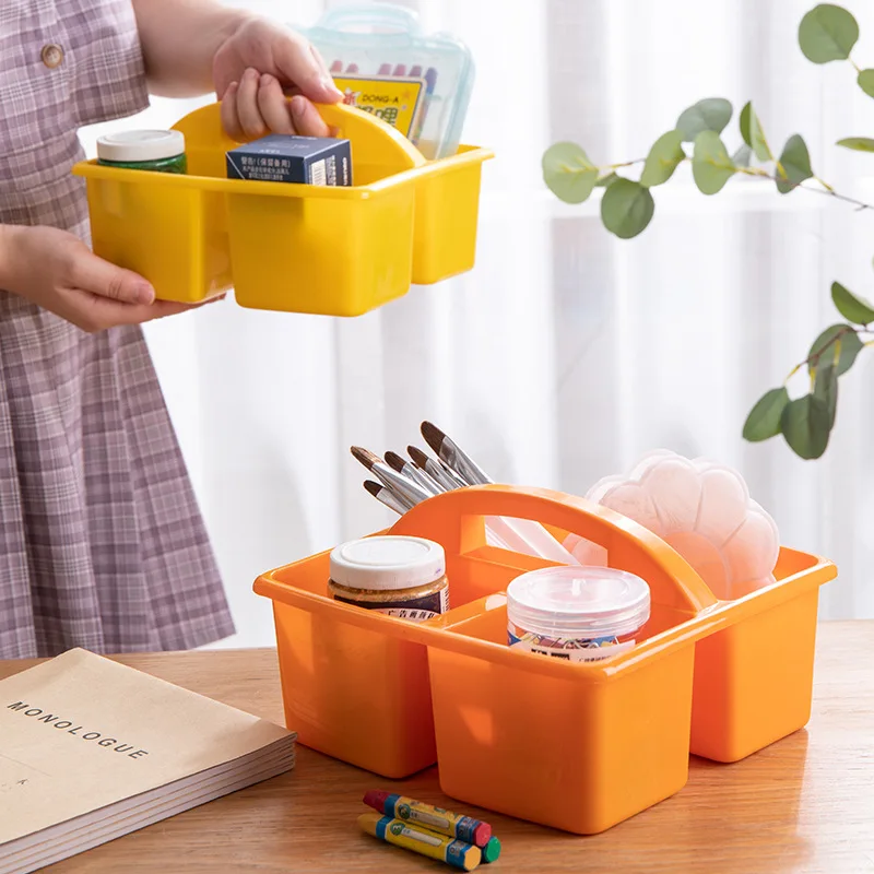 3 Grids Plastic Portable Compartment Box Early Education Kindergarten Classroom Tools Painting Brush Stationery Storage Basket