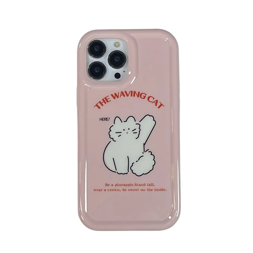 Lovely Little Cat Pink IMD Anti-scratch Case for iPhone 14 Plus 13 Pro Max Back Phone Cover for 12 11 Pro Max X XS Max Capa