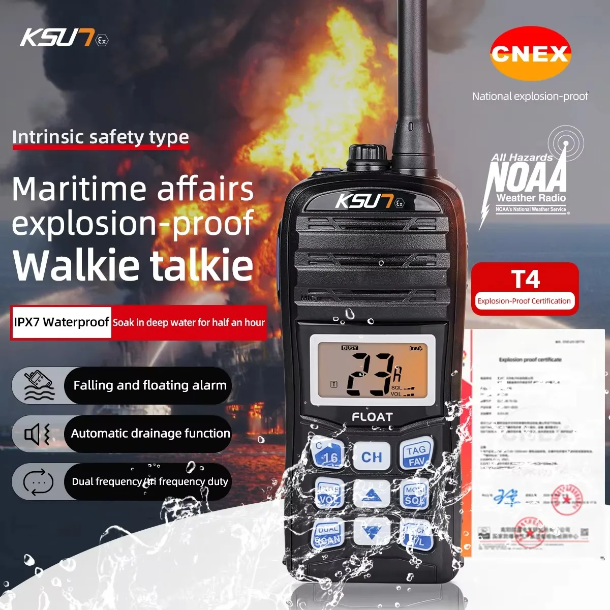 

Морская рация, профессиональная взрывозащищенная рация, канал 16, функция SOS, радио VHF, двусторонняя радиосвязь KSUN P35 (EX)