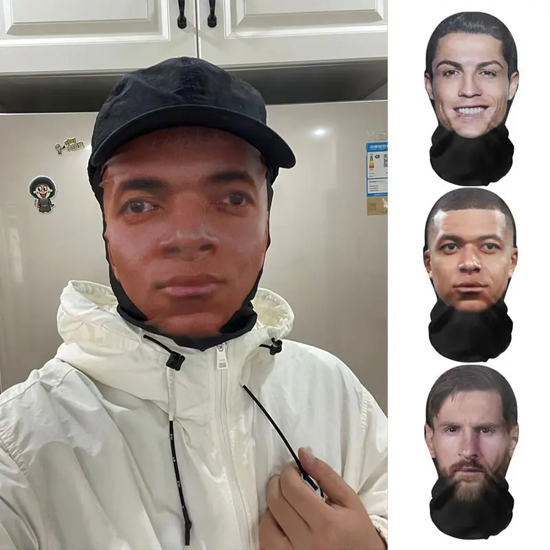 Grappige Vooraanstaande Voetbalster Gezichtsmasker Unisex Bivakmuts Mbappe Headcover Cosplay 3d Zonwering Gezichtsbedekking Sjaal Hoofddeksels