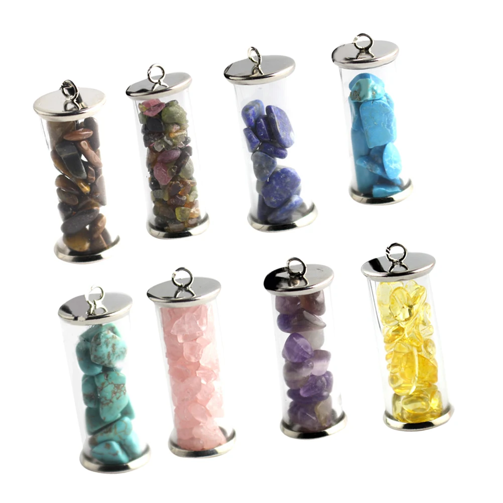 

8 Pcs Wishing Bottle Pendant Crystal Chip Glass Mini Necklace Hanging Container DIY Jewelry Wedding Favors Keychain