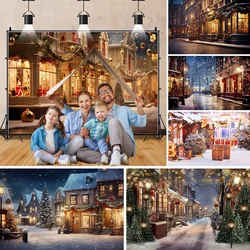 Winter Street Photography Background Christmas Outdoor City Snow Road Tree Window New Year Decor Backdrop Portrait Photo Poster