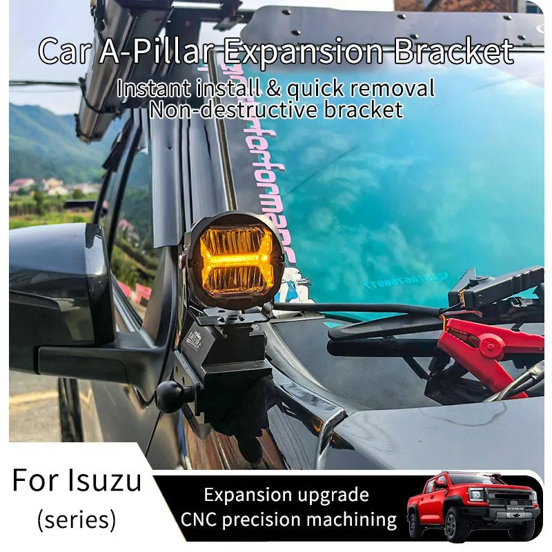 Quick-release A-pillar and hood expansion spotlight bracket for Isuzu D-MAX (2019–2026 models) made of aluminum alloy