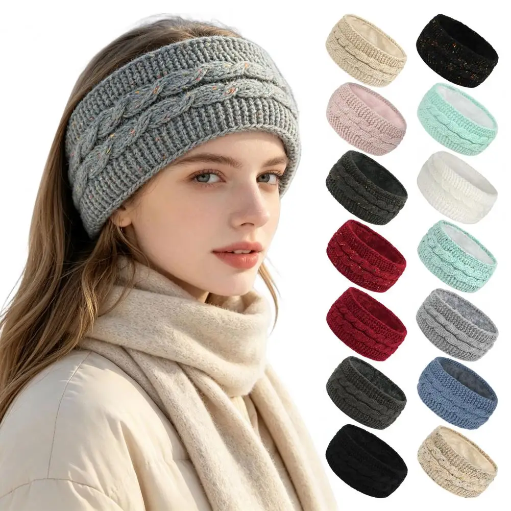 Winter Headbands for Women Thickened Knitted Ear Warmers Cold Weather Fleece Lined Hairband for Outdoor Skiing Yoga Warm Gifts