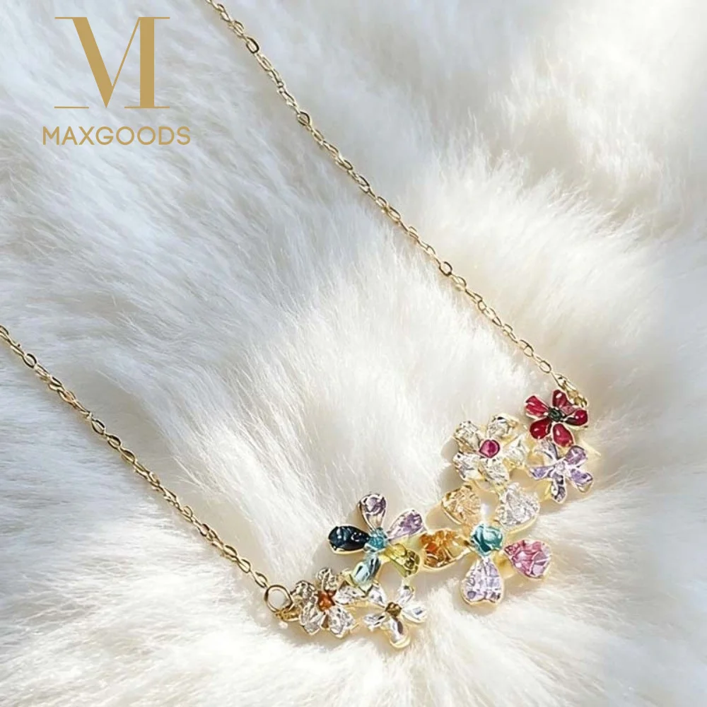 Colored Zircon Zircon Flower Necklace Geometry Design Shiny Appearance Premium Jewelry Full Diamond Luxury Jewelry Gift