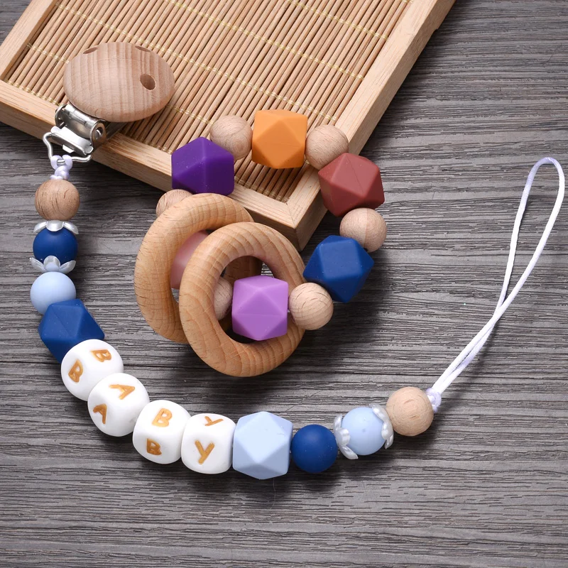 Beech Baby Pacifier Clip Personalized Name Silicone Teether Beads Toddler Nursing Bracelet Toy Baby Pacifier Chain Nipples Chain