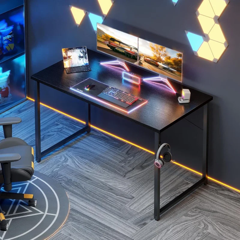 Meja Komputer untuk Ruang Kecil, Meja Belajar untuk Kantor Rumah, Meja Tulis dengan Pengait Headphone.