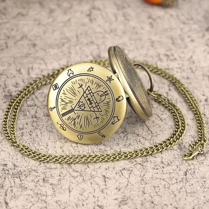 Weird town pocket watch triangle retro personality creative flip style retro couple neck necklace watch hanging watch