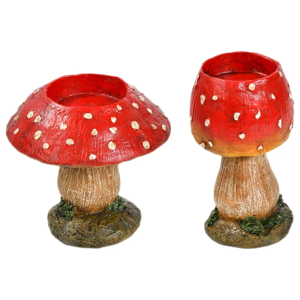 

2Pcs Resin Mushroom Holder Exquisite Tealight Stand for Patio Anniversary Decorative Holder Candlestick