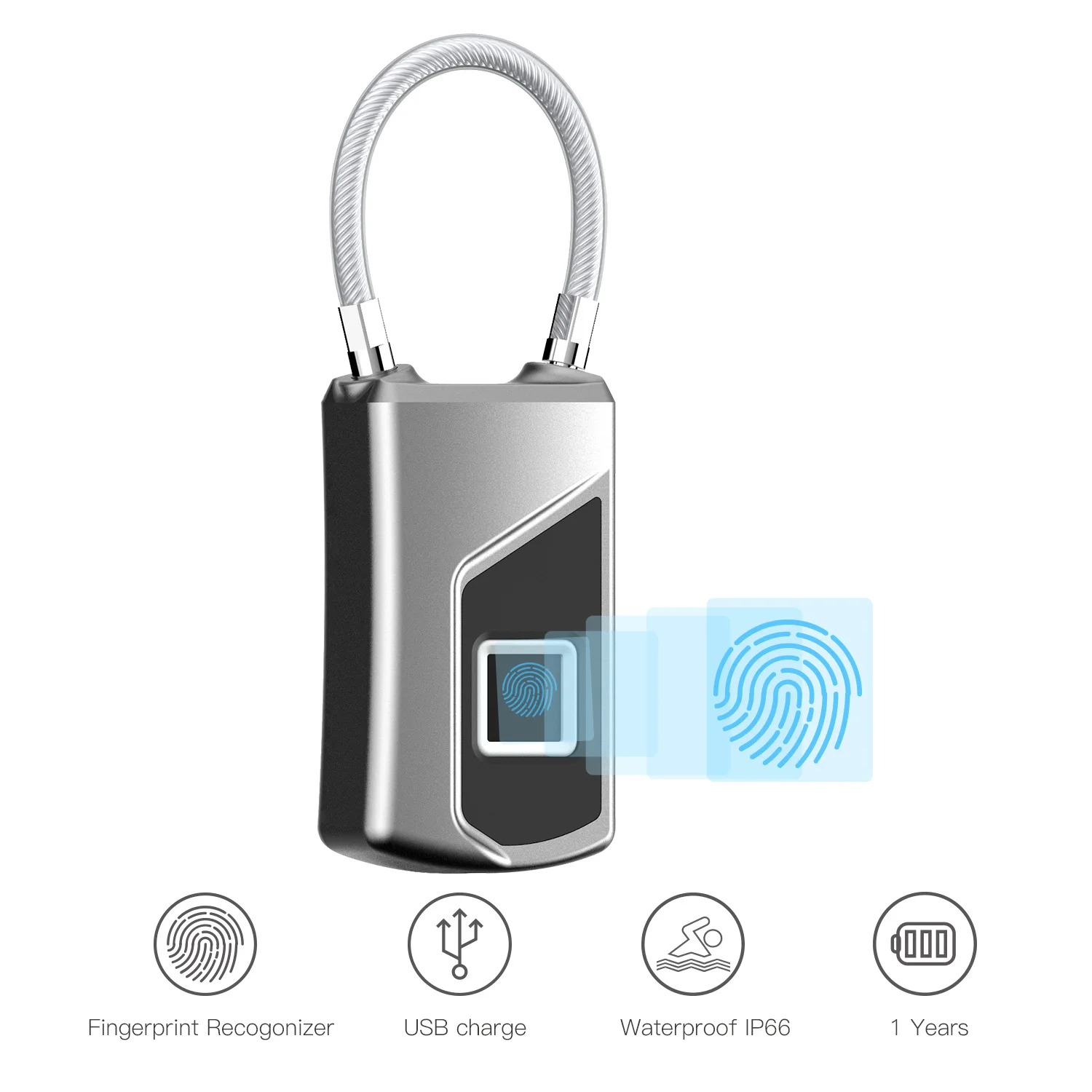 Cinza inteligente bloqueio de impressão digital bloqueio mochila casa locker anti-roubo à prova dwaterproof água ultra-longo à espera keyless impressão digital cadeado