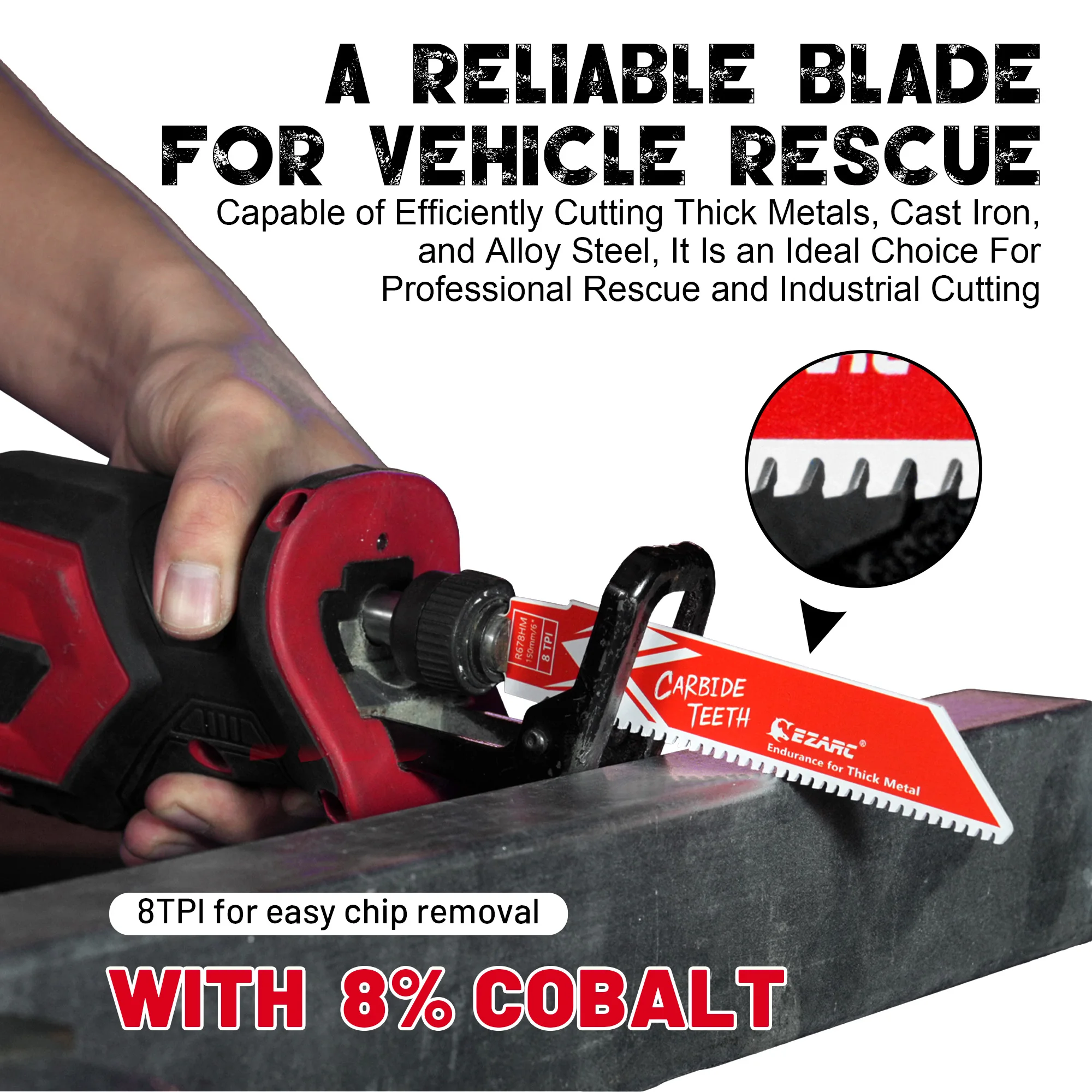EZARC Resistencia de hoja de sierra recíproca de carburo de 150 mm para metal grueso, hierro fundido, acero de aleación, hojas de sierra resistentes de 6 pulgadas 8TPI