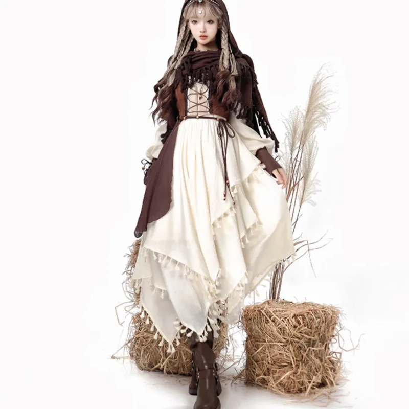 

Wasteland Style Wear Irregular Dark Lolita Hooded Cape Dress for Women Spring and Autumn